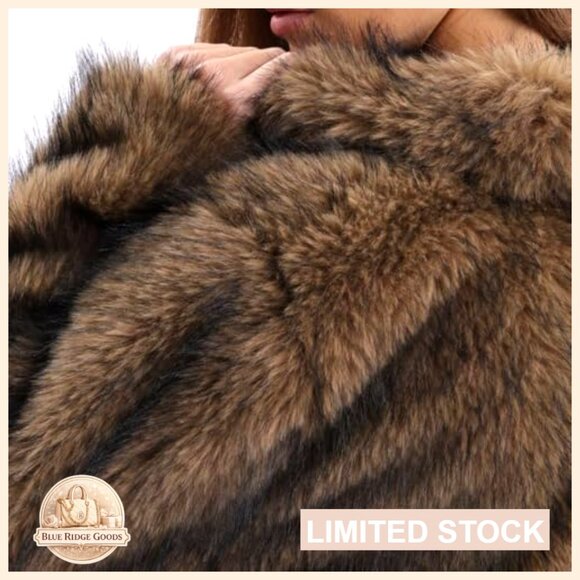 Faux Fur Cropped Coat Winter Open-front Long Sleeve Jacket - Picture 5 of 6